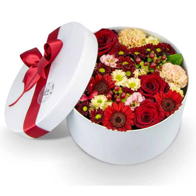 Box červených květin zavřený